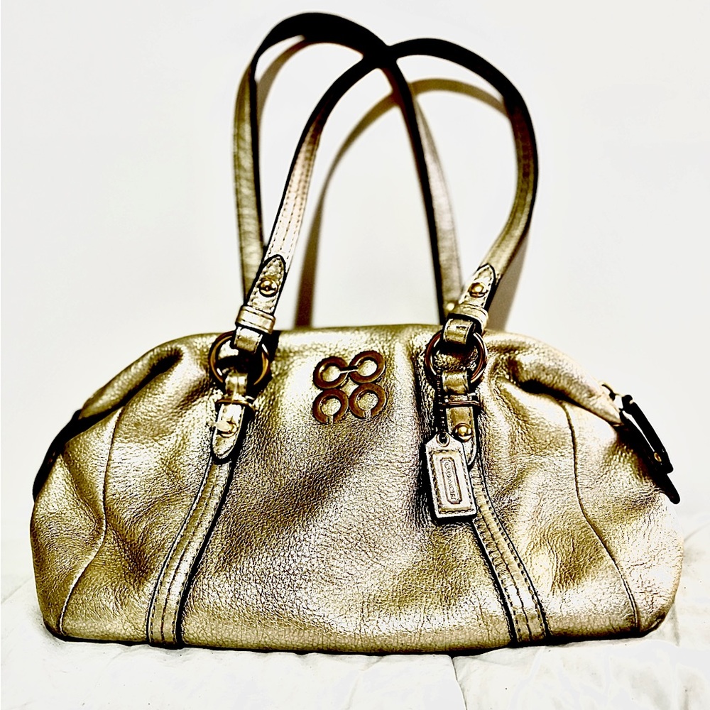NEW AUTHENTIC GOLD COACH BAG w PINK INSIDE